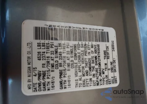 2015 Nissan Rogue Select S z USA, uszkodzony, nr VIN JN8AS5MV2FW760846